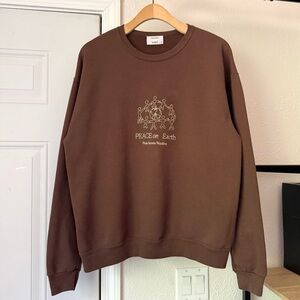 PALO STUDIOS brown embroidered boxy crew neck oversized pullover sweater